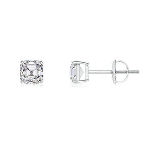 18k Gold Asscher Cut Diamond Stud Earrings