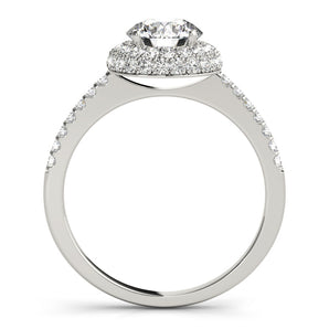 Round Engagement Ring with D Cushioned Halo and French Pave