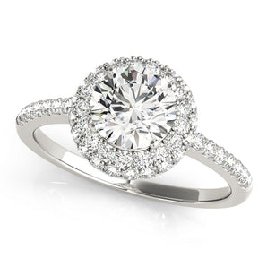 Round Engagement Ring with D Cushioned Halo and French Pave