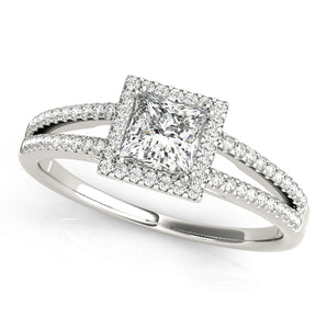 Princess Cut Engagement Ring with Halo and Split French Pave