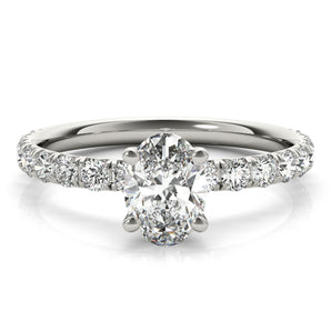 Classic Oval Solitaire Engagement Ring French Pave