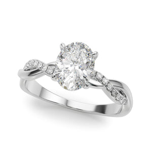 Oval Solitaire Engagement Ring French Pave and Twisted Band