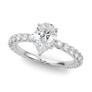 Classic Pear Engagement Ring with Scalloped Pave