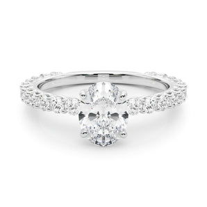 Oval Solitaire Engagement Ring with Scalloped Pave
