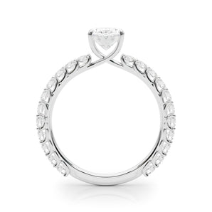 Oval Solitaire Engagement Ring with Scalloped Pave