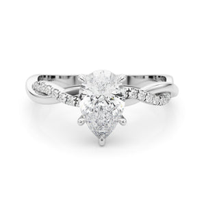 Pear Engagement Ring with 1/2 French Pave on Twisted Band