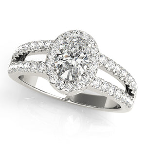 Oval Solitaire Engagement Ring with Heiress Halo and Split French Pave