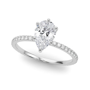 Pear Shape Engagement Ring with French Pave and Hidden Halo