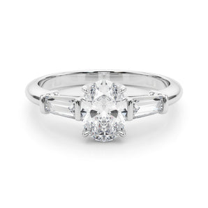3 stone Oval Engagement Ring Setting with Tapered Baguettes