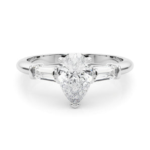 3 stone Pear Engagement Ring Setting with Tapered Baquette