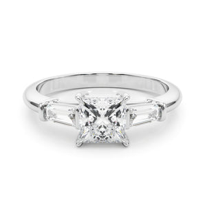 3 Stone Princess Cut Engagement Ring With Tapered Baguette