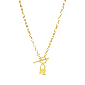 14K Yellow Gold Lock Toggle Chain Necklace