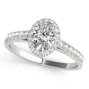 Oval Solitaire Engagement with Cushioned Halo and French Pave