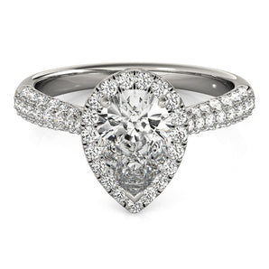 Pear Engagement Ring with Heiress Halo and Tapered Pave